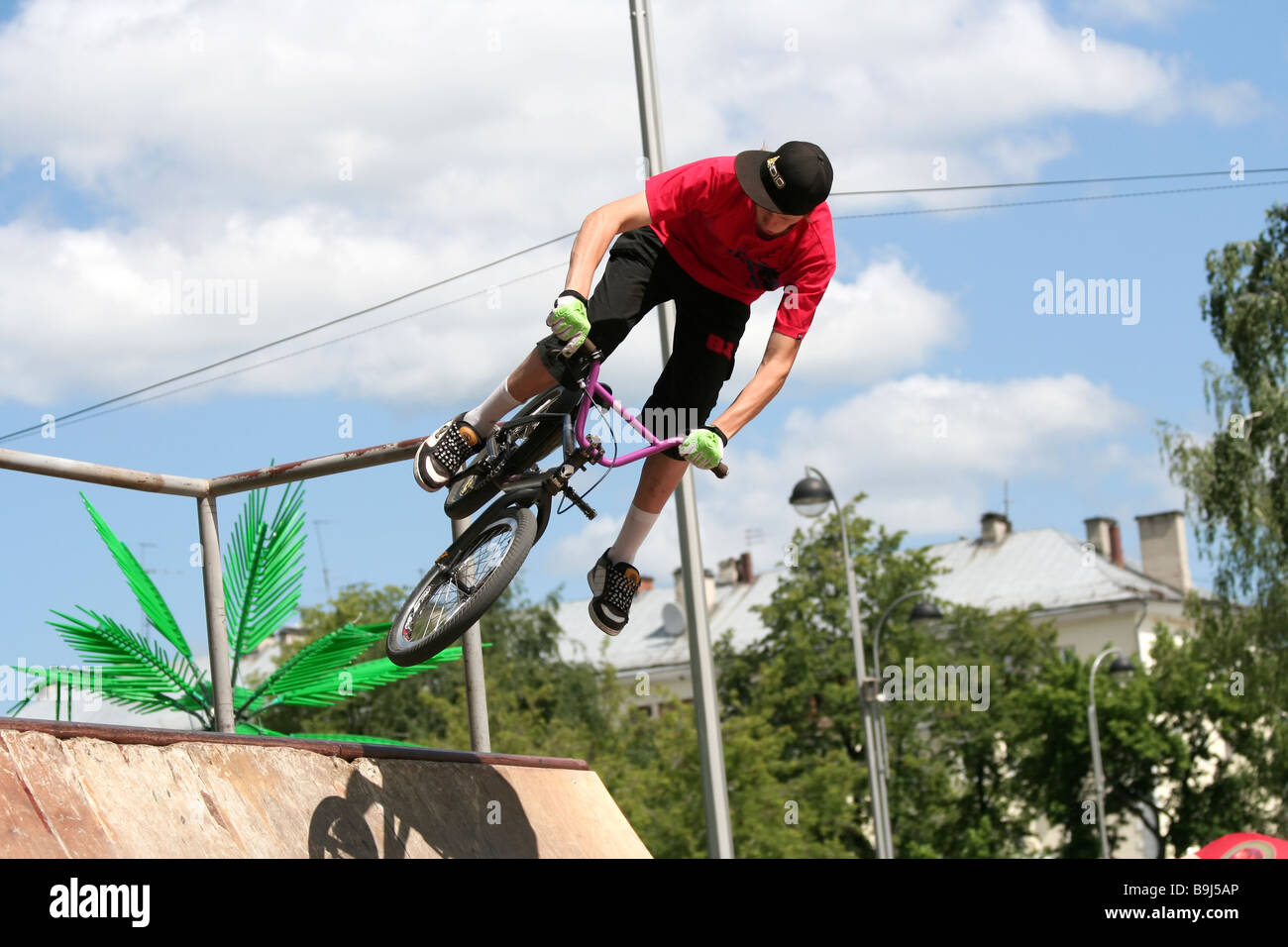 BMX biker jump Stock Photo Alamy