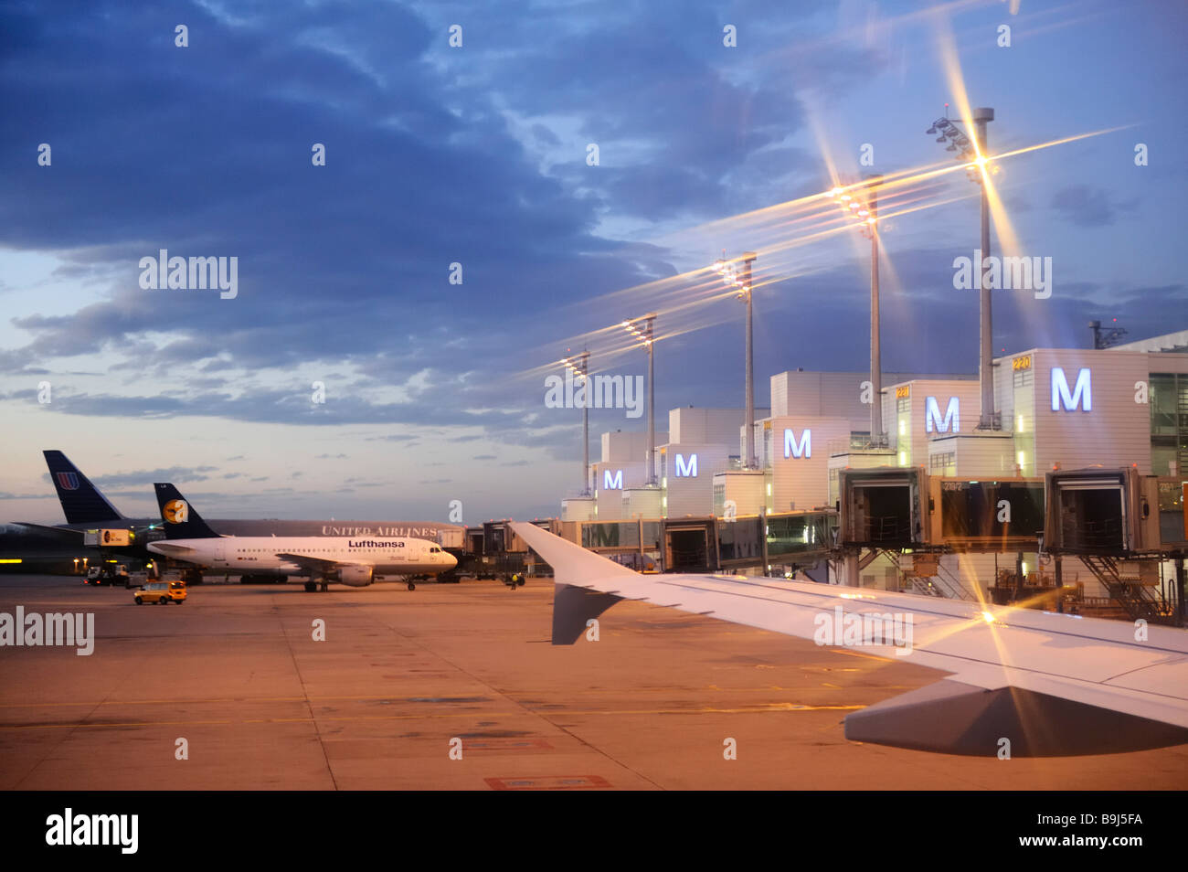 Airport terminal in the early morning, Munich, Bavaria, Germany Stock Photo
