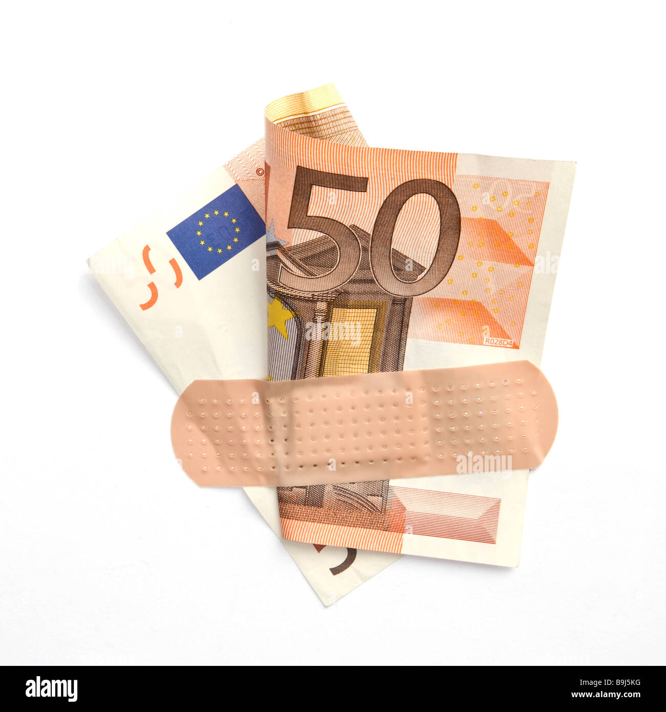 Plaster on a 50 euro banknote Stock Photo