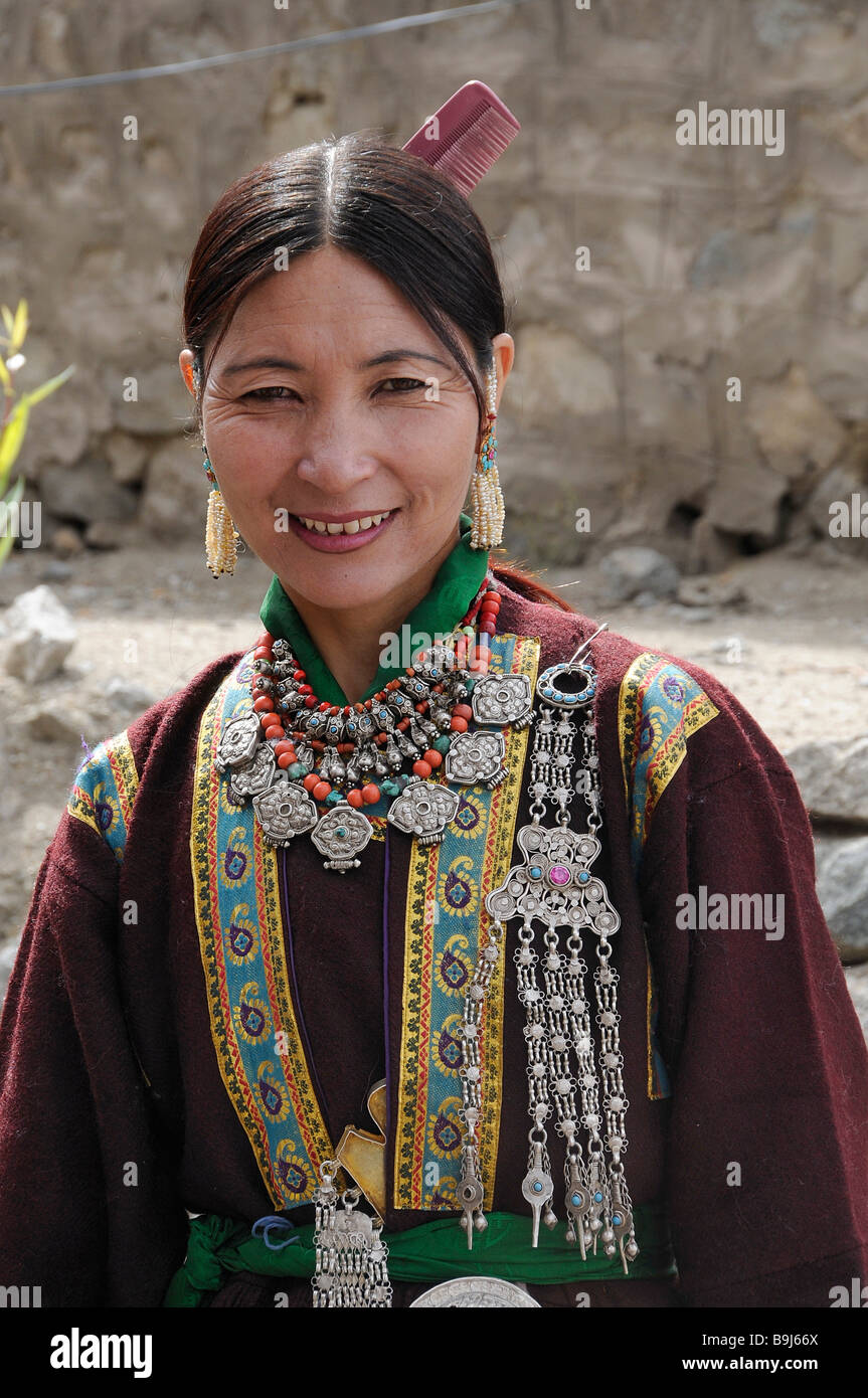 Ladakhi woman in traditional costume, Leh, Ladakh, North India