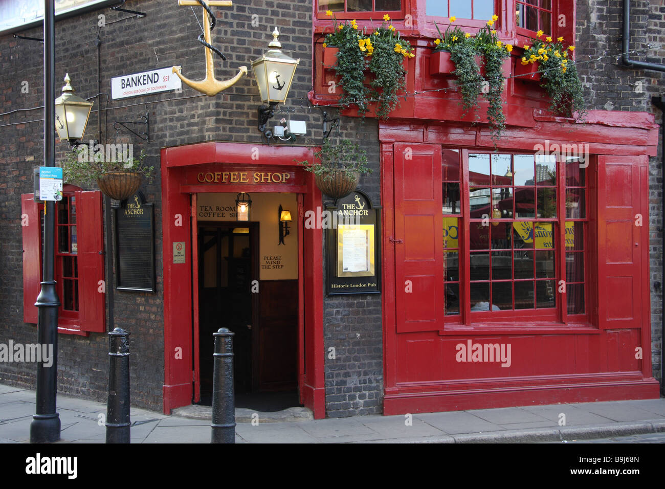 london england uk red traditional pub front window door victorian Stock Photo