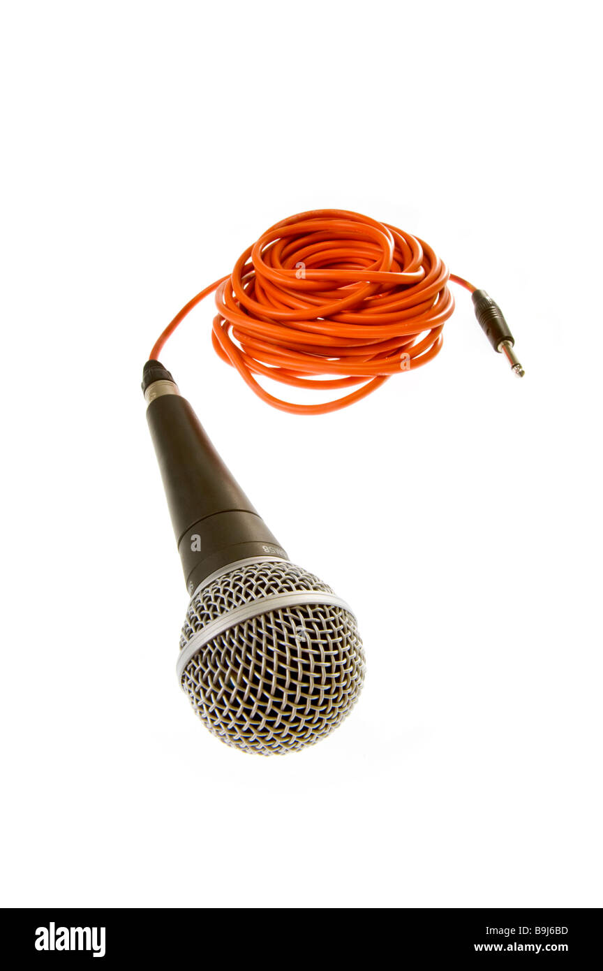 microphone micro mike mic mikrophone with red line wire cable strip line  connect connection music sing singer vision contest sym Stock Photo - Alamy