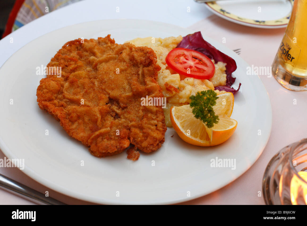 Wiener Schnitzel with potato salad, Salzburg, Austria, Europe Stock Photo