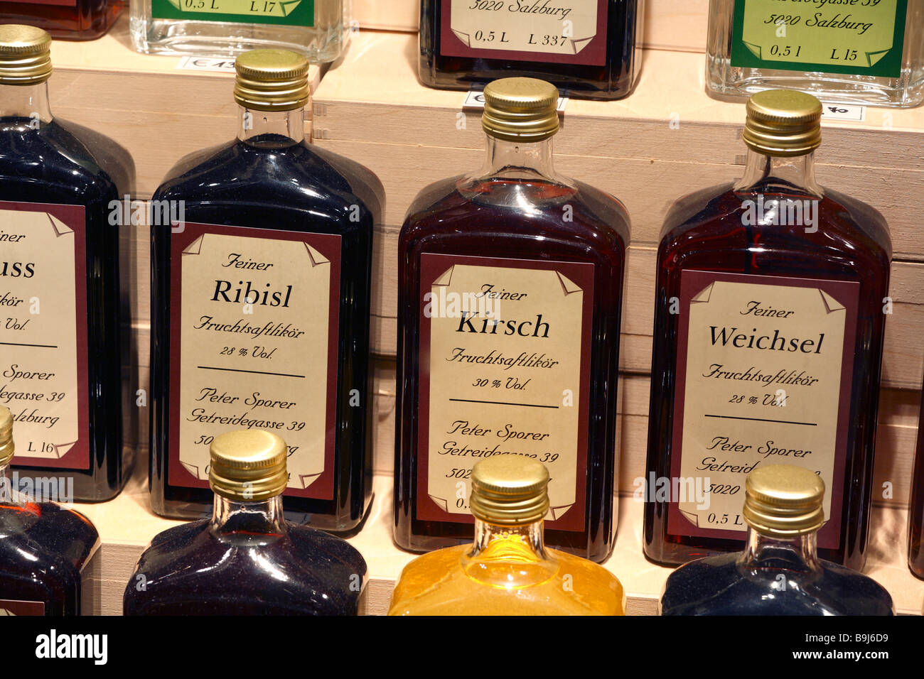 Liquor bottles, Salzburg, Austria, Europe Stock Photo