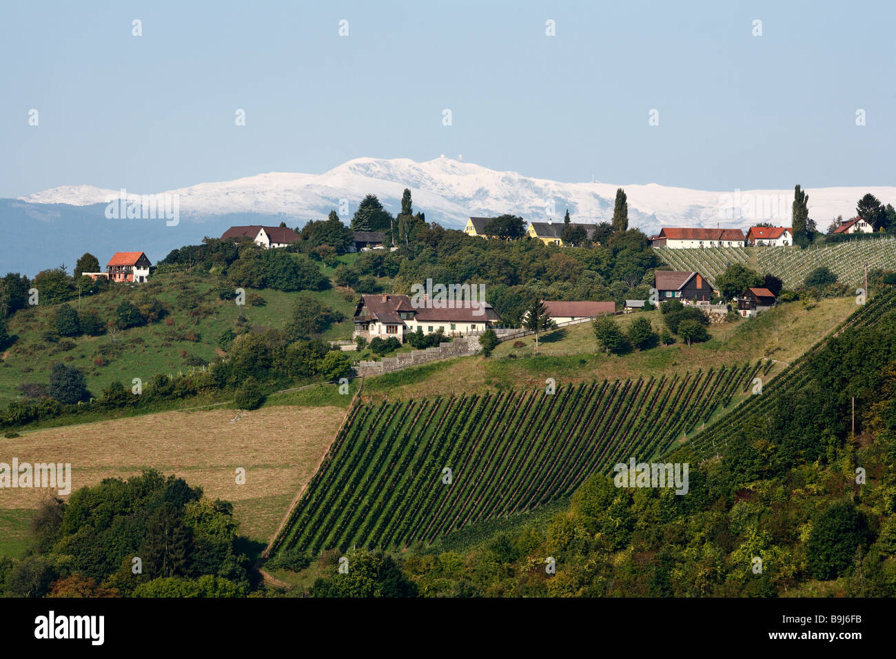 Kitzeck im Sausal, view of the Koralpe, Styria, Austria, Europe Stock Photo