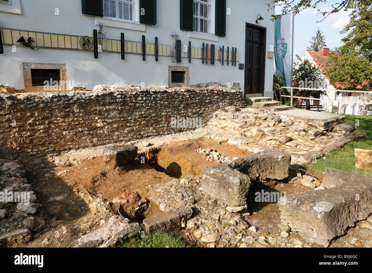 Archaeological excavation of Roman temples, Roman museum on Frauenberg near Leibnitz, Styria, Austria, Europe Stock Photo