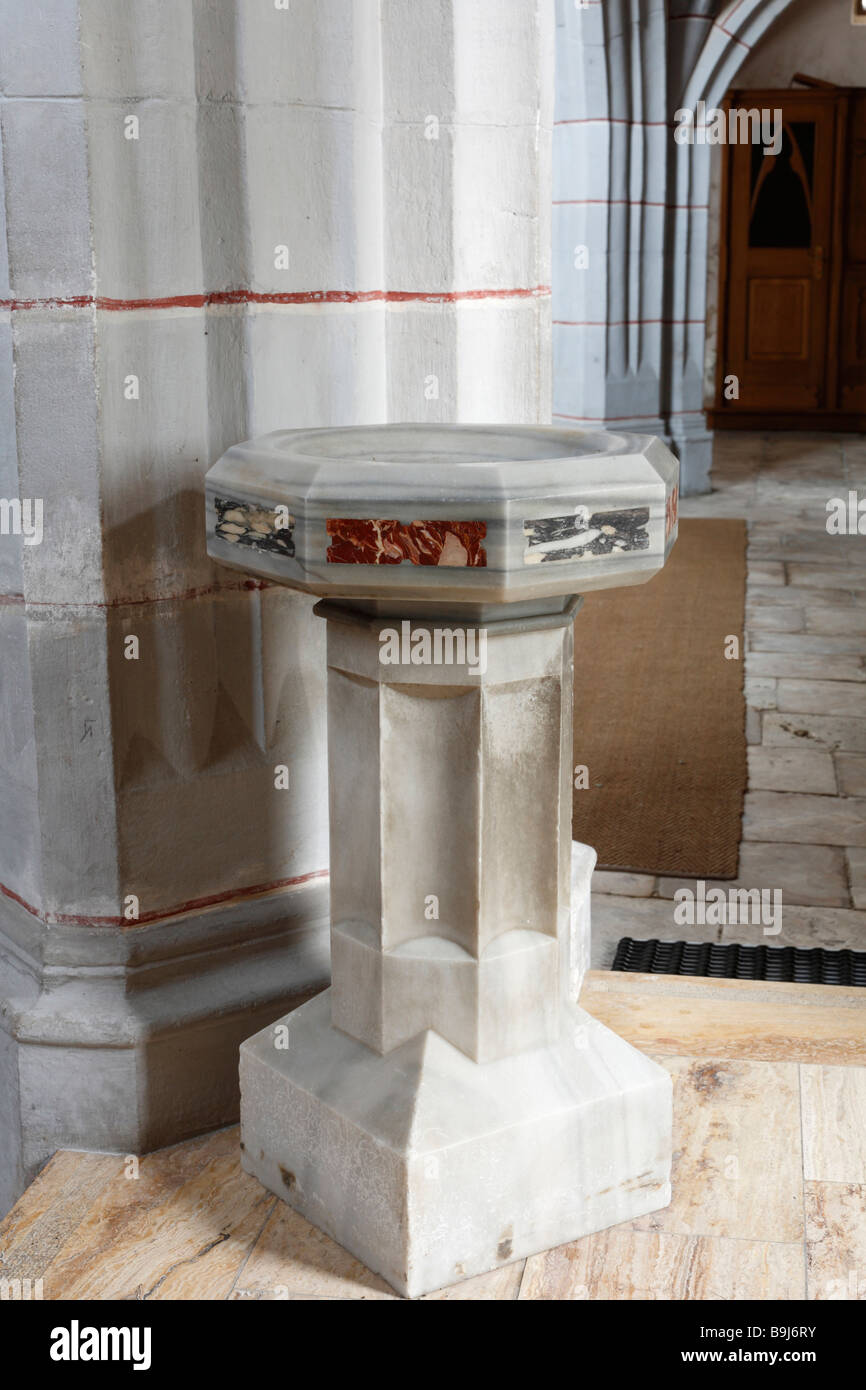 Baptismal font made of marble in pilgrimage church Maria Buch near Judenburg, Styria, Austria, Europe Stock Photo