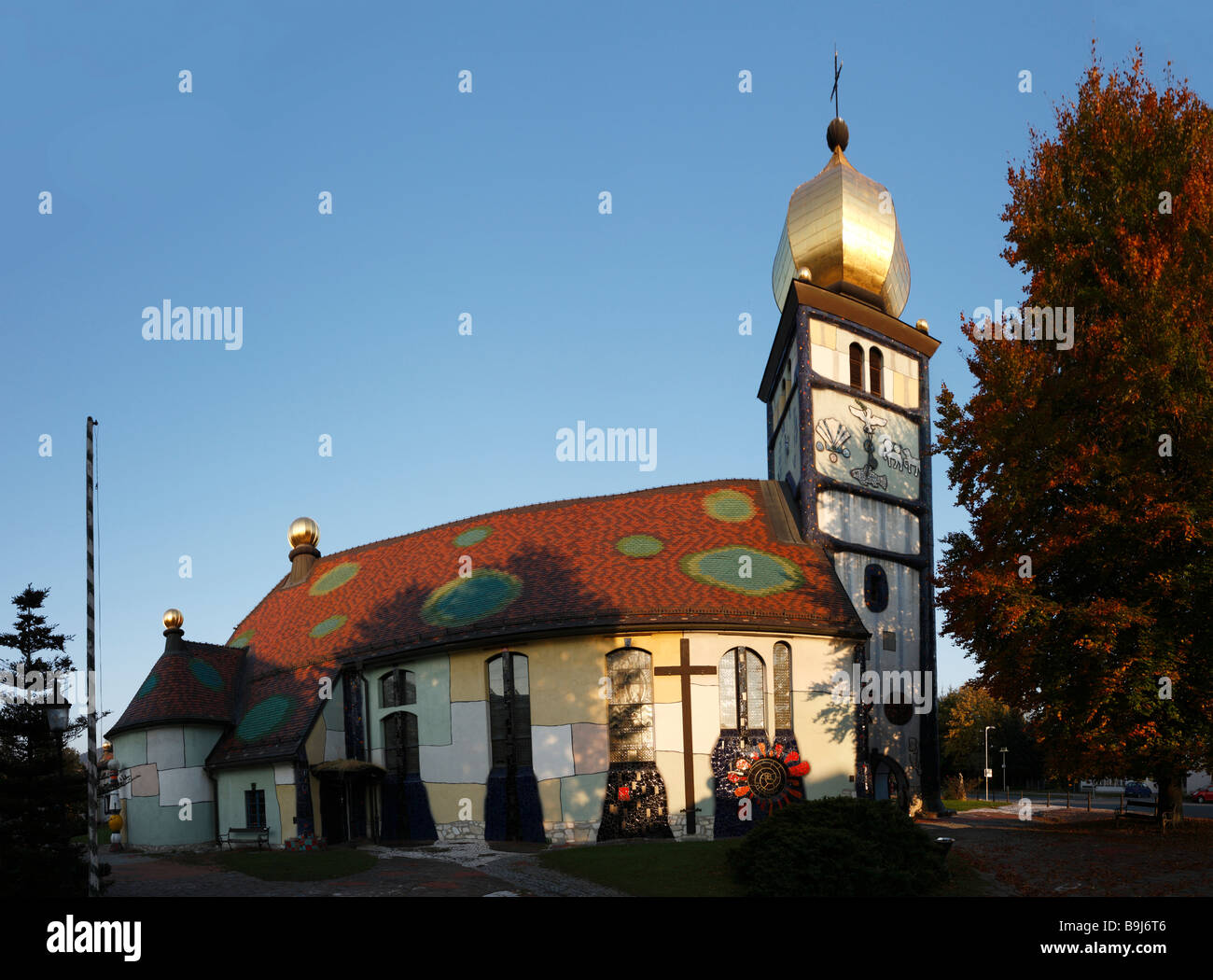 Hundertwasser Church St. Barbara in Baernbach, Styria, Austria, Europe Stock Photo