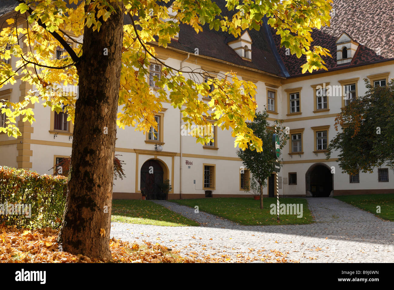 Courtyard, Benedictine Monastery Goess, Leoben, Styria, Austria, Europe Stock Photo