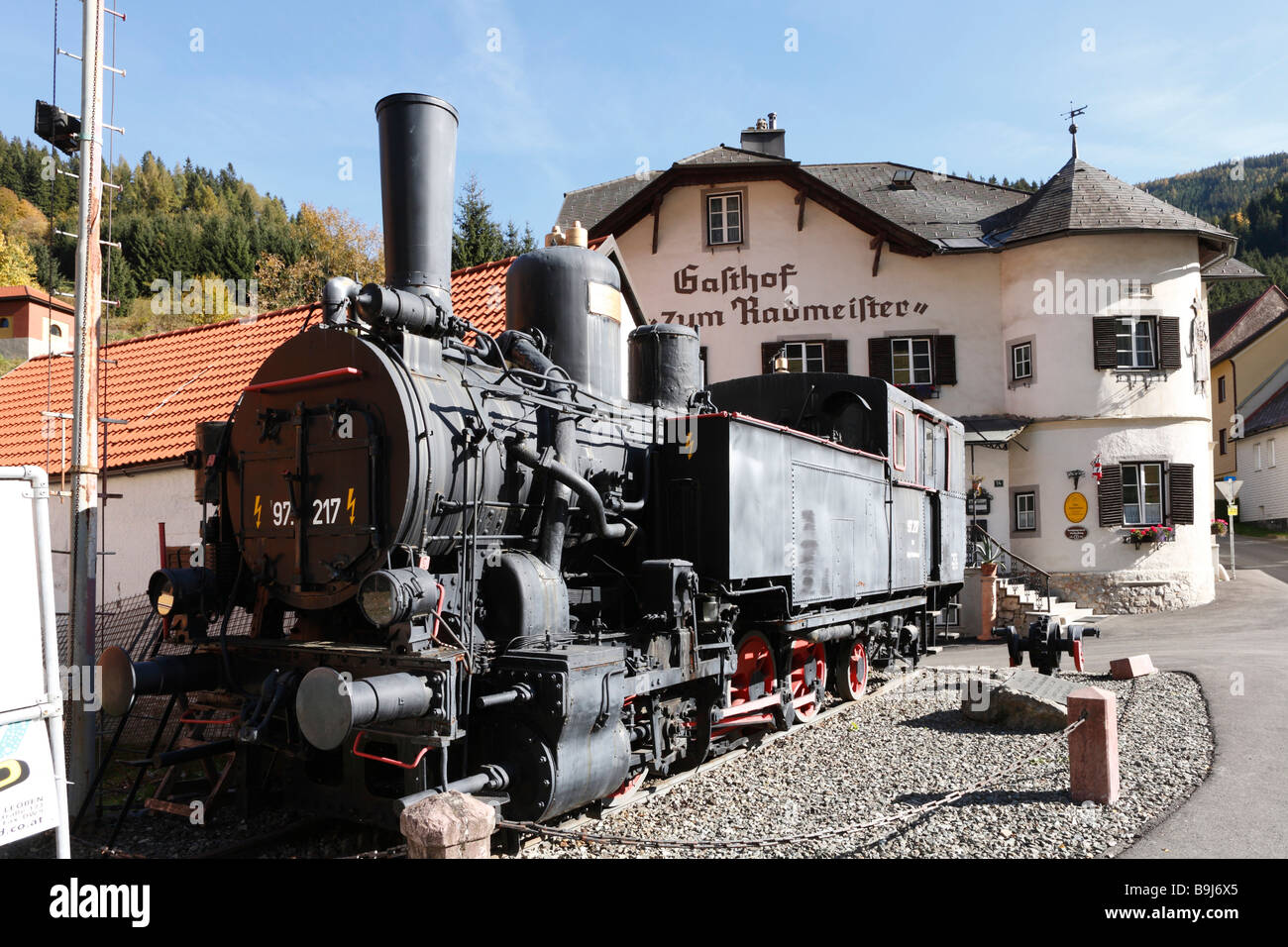 Old steam engine in Vordernberg, steirische Eisenstrasse Scenic Route, Styria, Austria, Europe Stock Photo