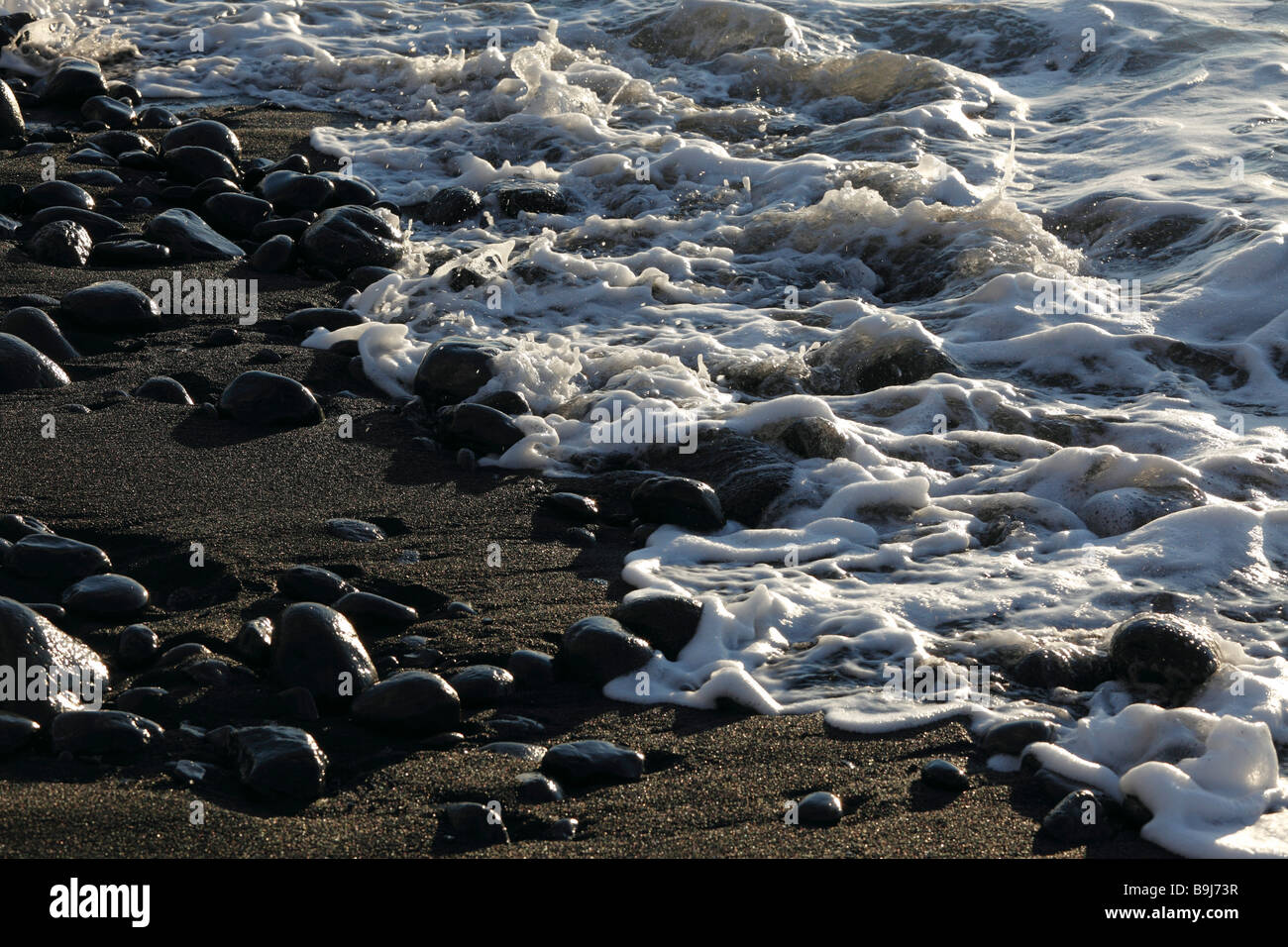 Black pebbles on a beach, Playa de Santiago, La Gomera, Canary Islands, Spain, Europe Stock Photo