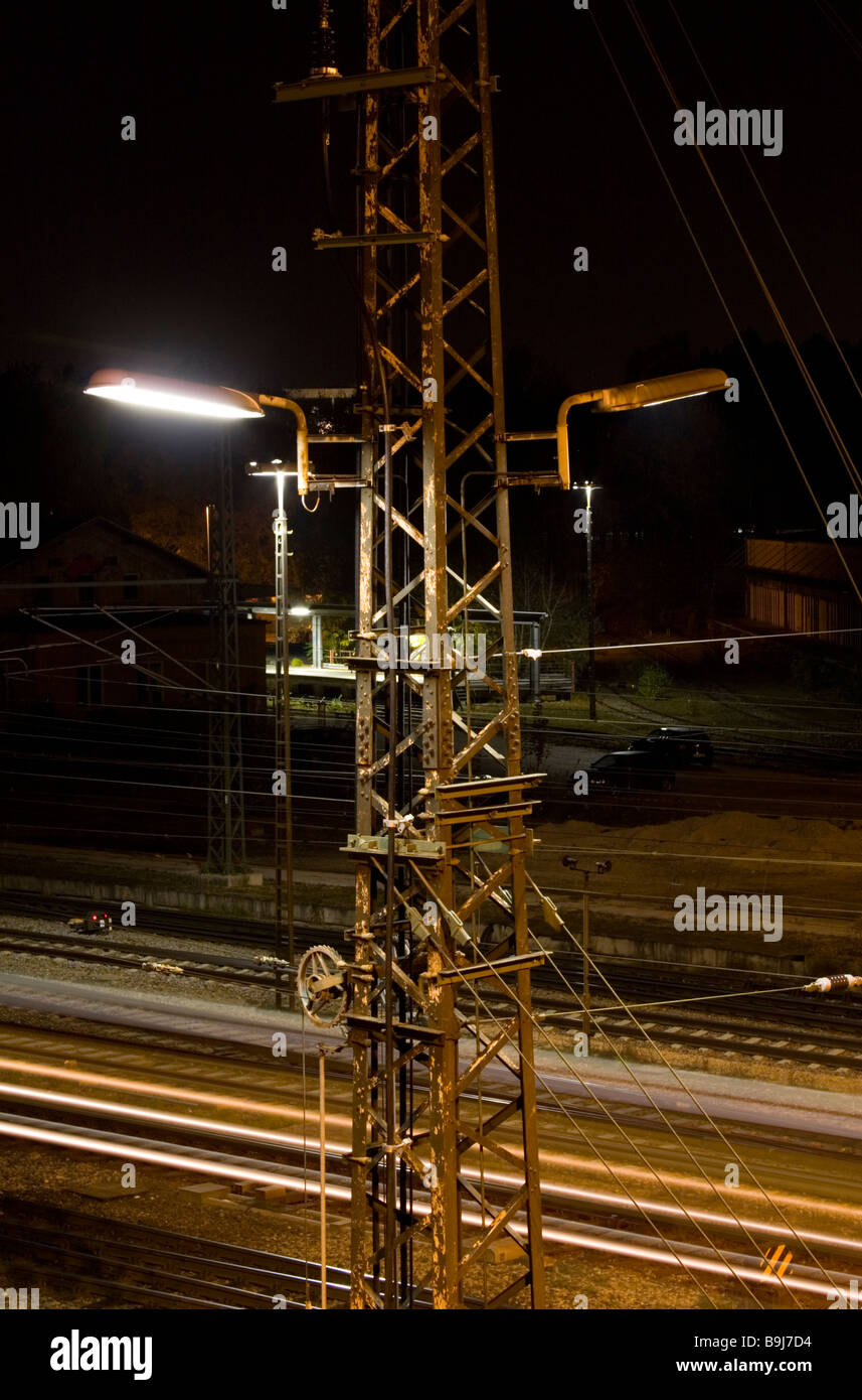 Railway tracks at night Stock Photo Alamy