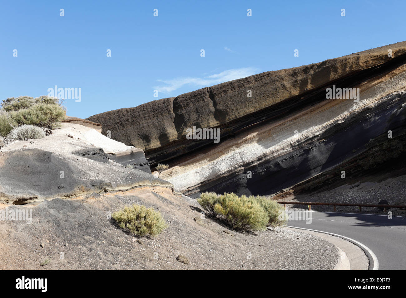 The different volcanic layers, Canadas del Teide National Park, Tenerife, Canary Islands, Spain, Europe Stock Photo