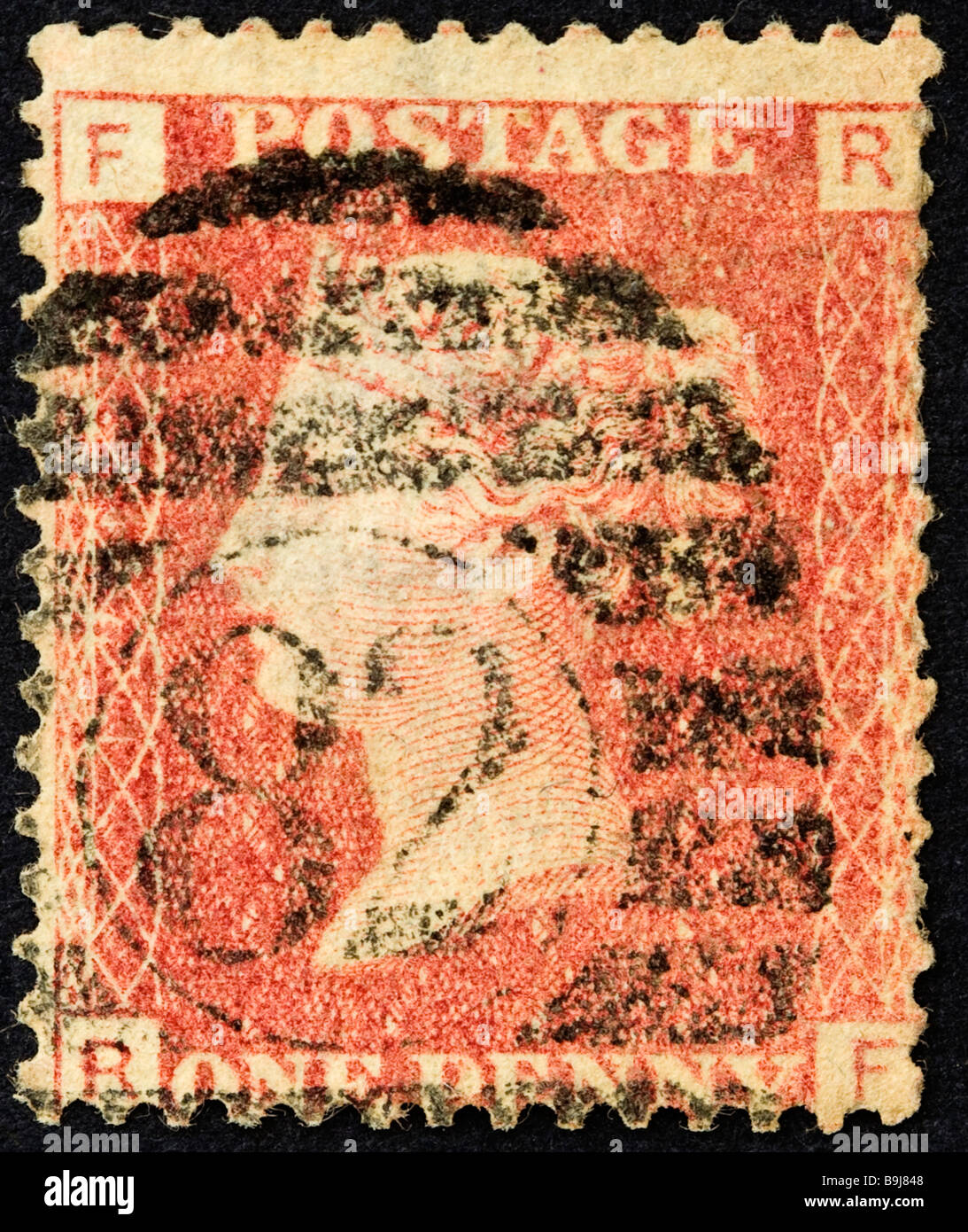 Victorian British postage Stamp, 1d red 185879 SG44 used Stock Photo