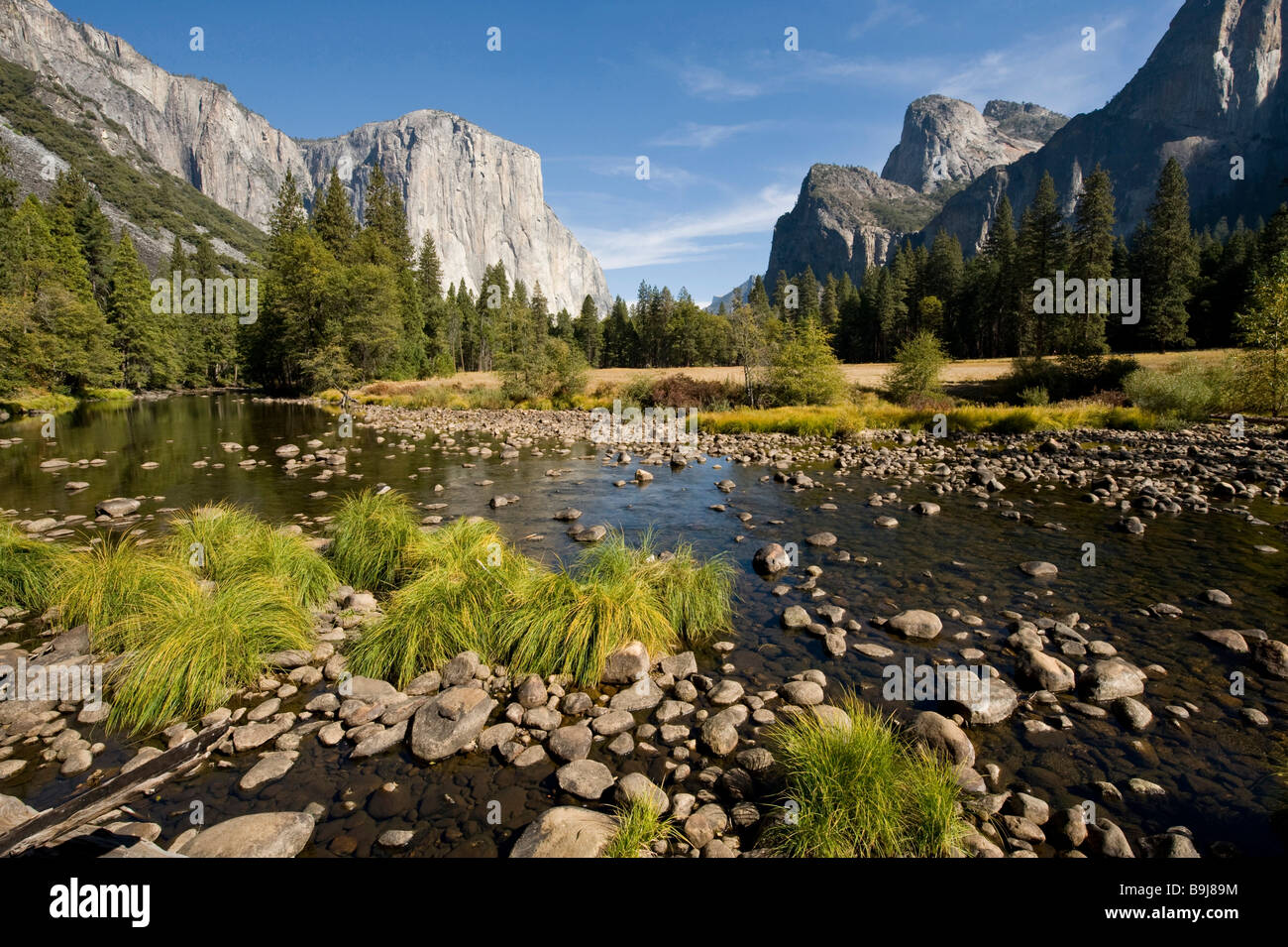 Merced river and Yosemite Valley seen from Gates of the Valley, Yosemite Nationlpar, California, USA Stock Photo