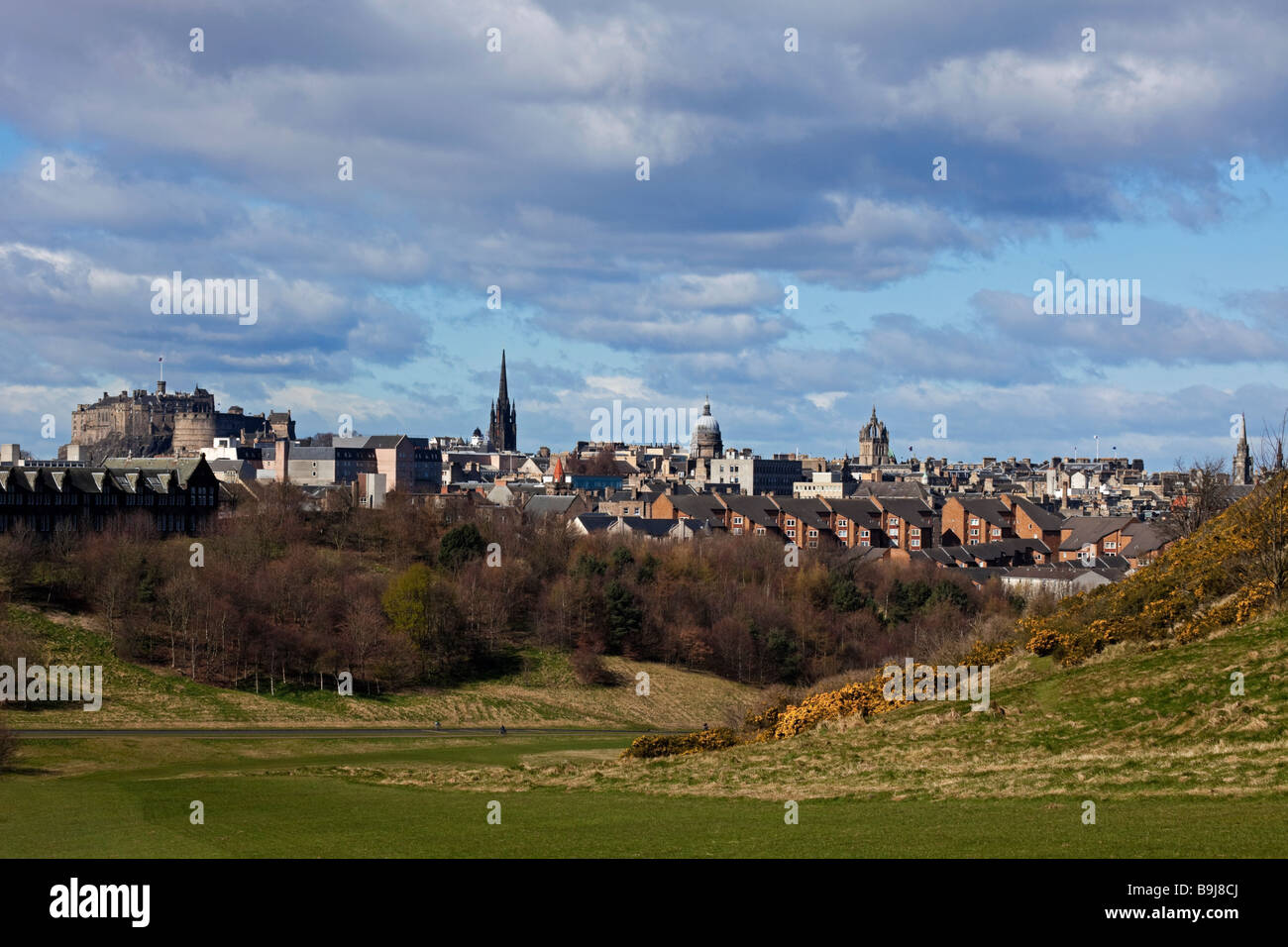 View of the skyline of Edinburgh Scotland, UK, Europe from Holyrood Park Stock Photo