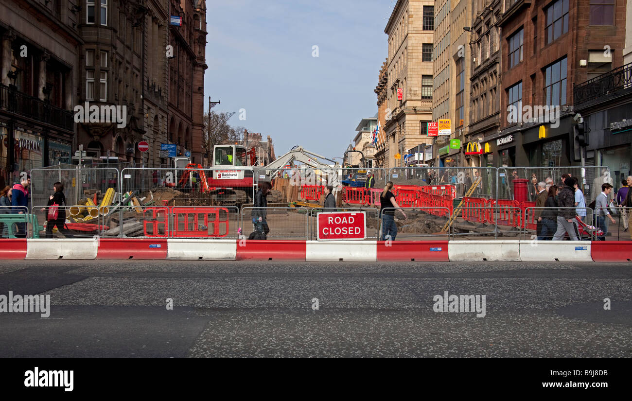 Road works barrier road closed, Edinburgh Scotland UK Europe Stock