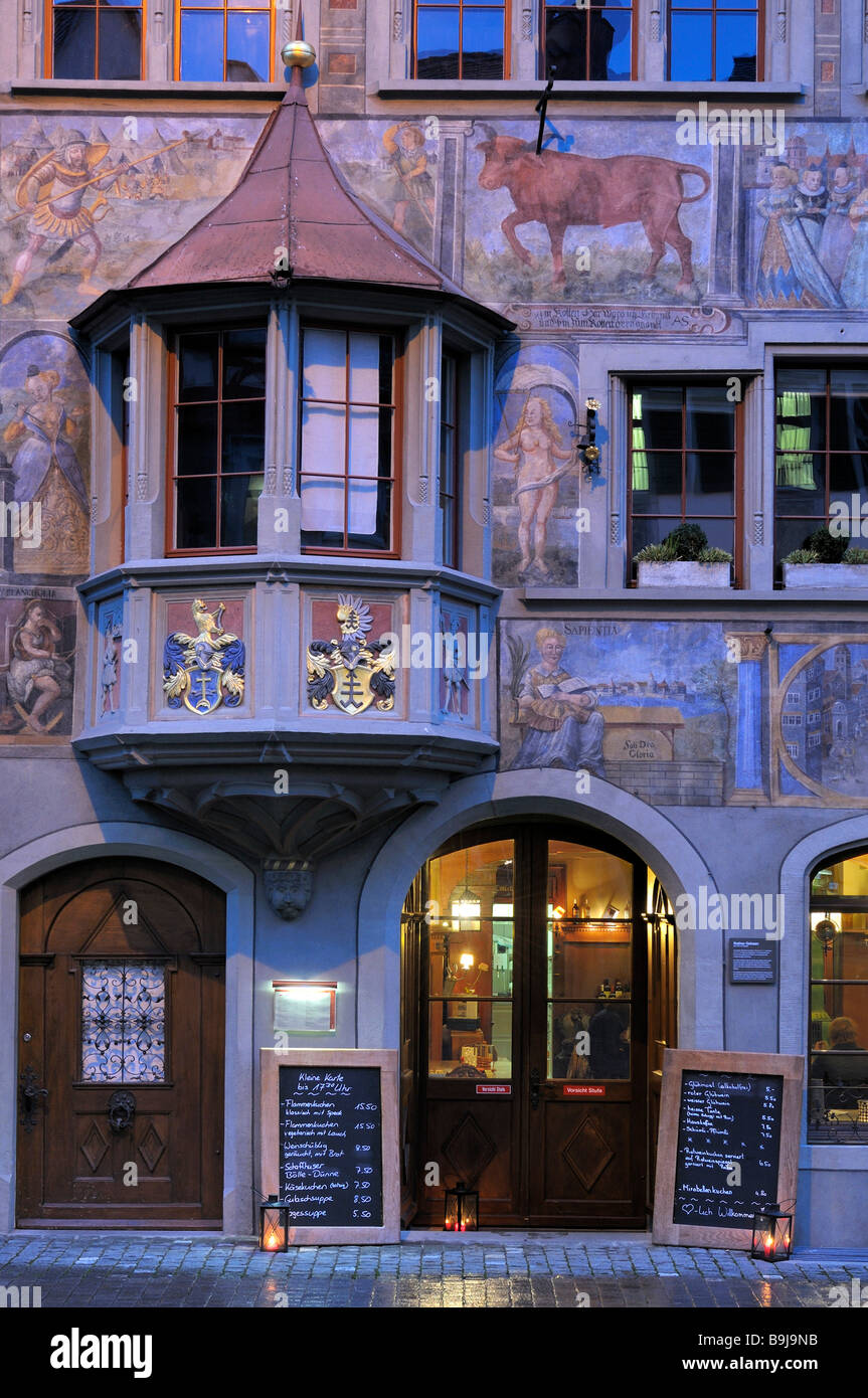 Historic facade with a bay window, Stein am Rhein, Canton of Schaffhausen, Switzerland, Europe Stock Photo