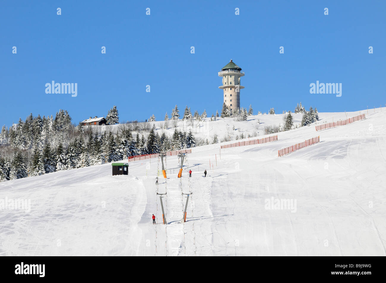 Ski lift and ski slope on Feldberg in the Black Forest, Baden ...