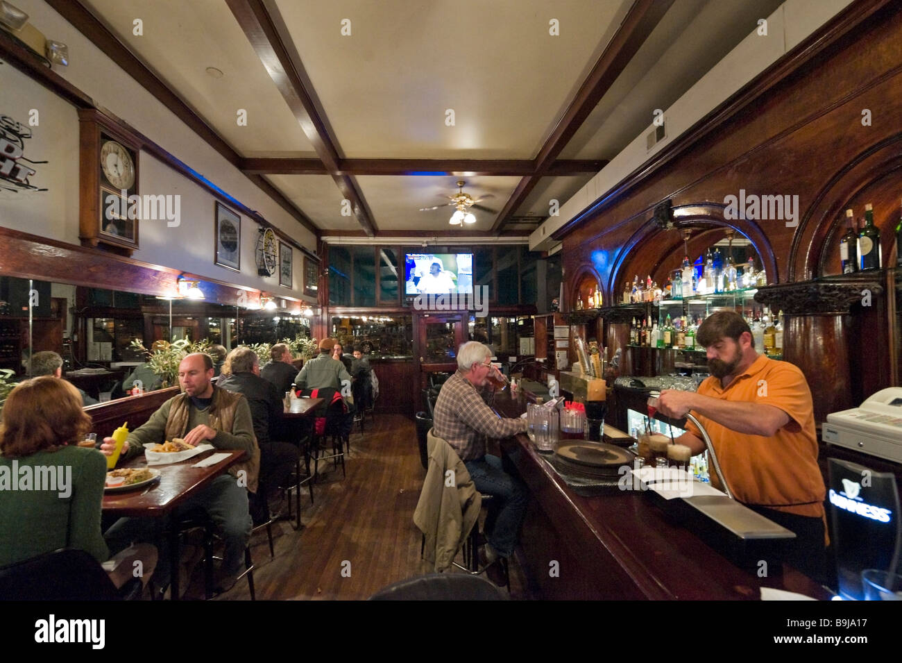 Interior of a traditional bar in downtown Ashland, Southern Oregon, West Coast, USA Stock Photo