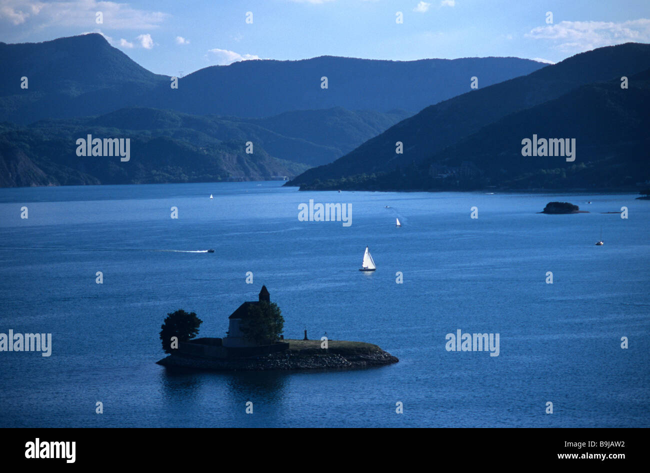 SerrePonçon Lake Reservoir, Yacht & Chapel of Saint Michel or Michael