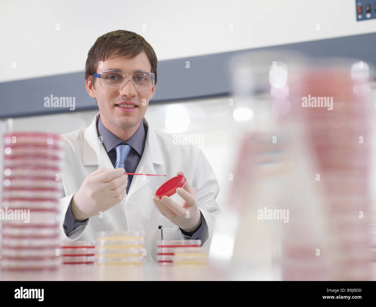 Laboratory technician with petri dish Stock Photo