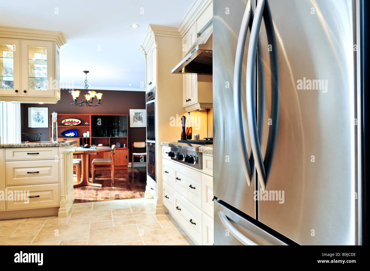 Interior of modern luxury kitchen with stainless steel appliances Stock Photo