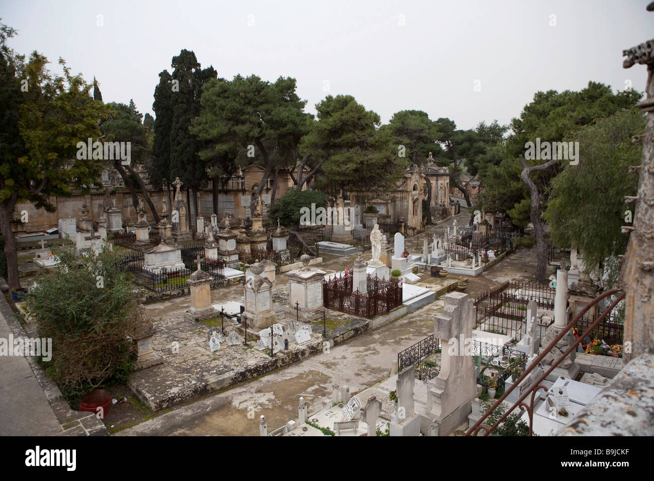 Typical cemetery with decorated gravestones in Valletta, Malta, Europe