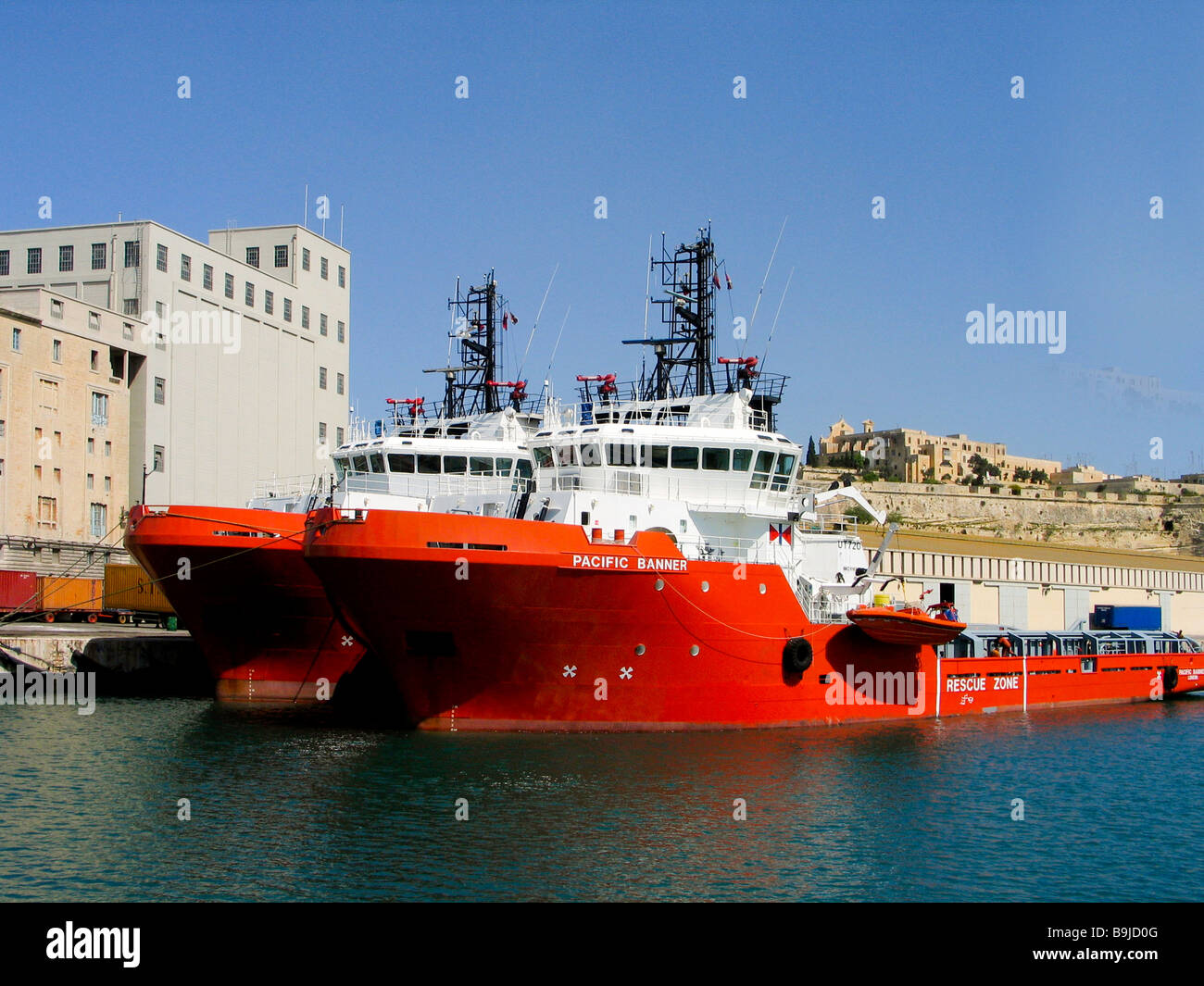 Rescue Boats in Valletta Grand Harbour, Malta Stock Photo