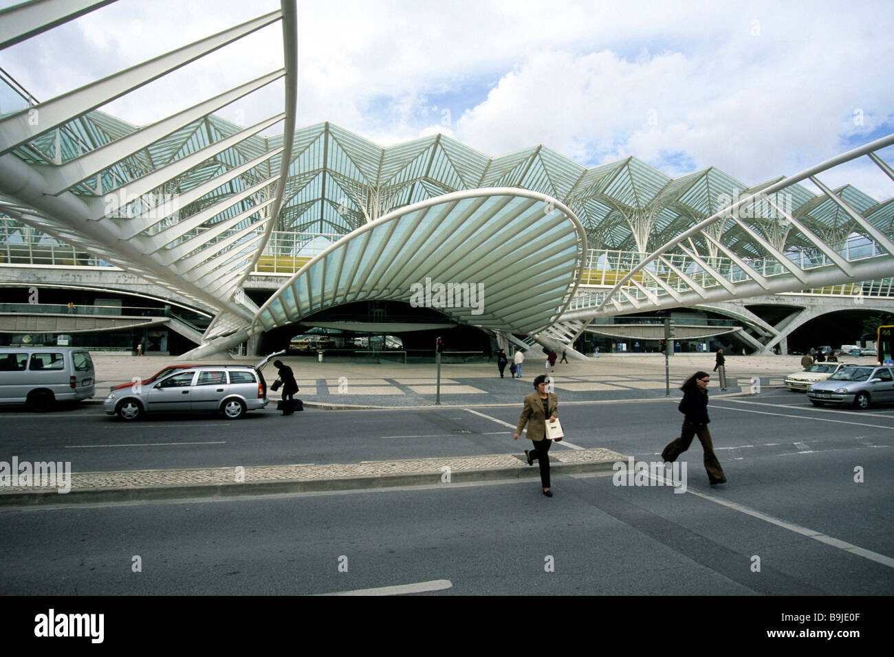 Gare Oriente Station, roofing, road with modern architecture, designed by the architect Santiago Calatrava, Parque das Nacoes,  Stock Photo