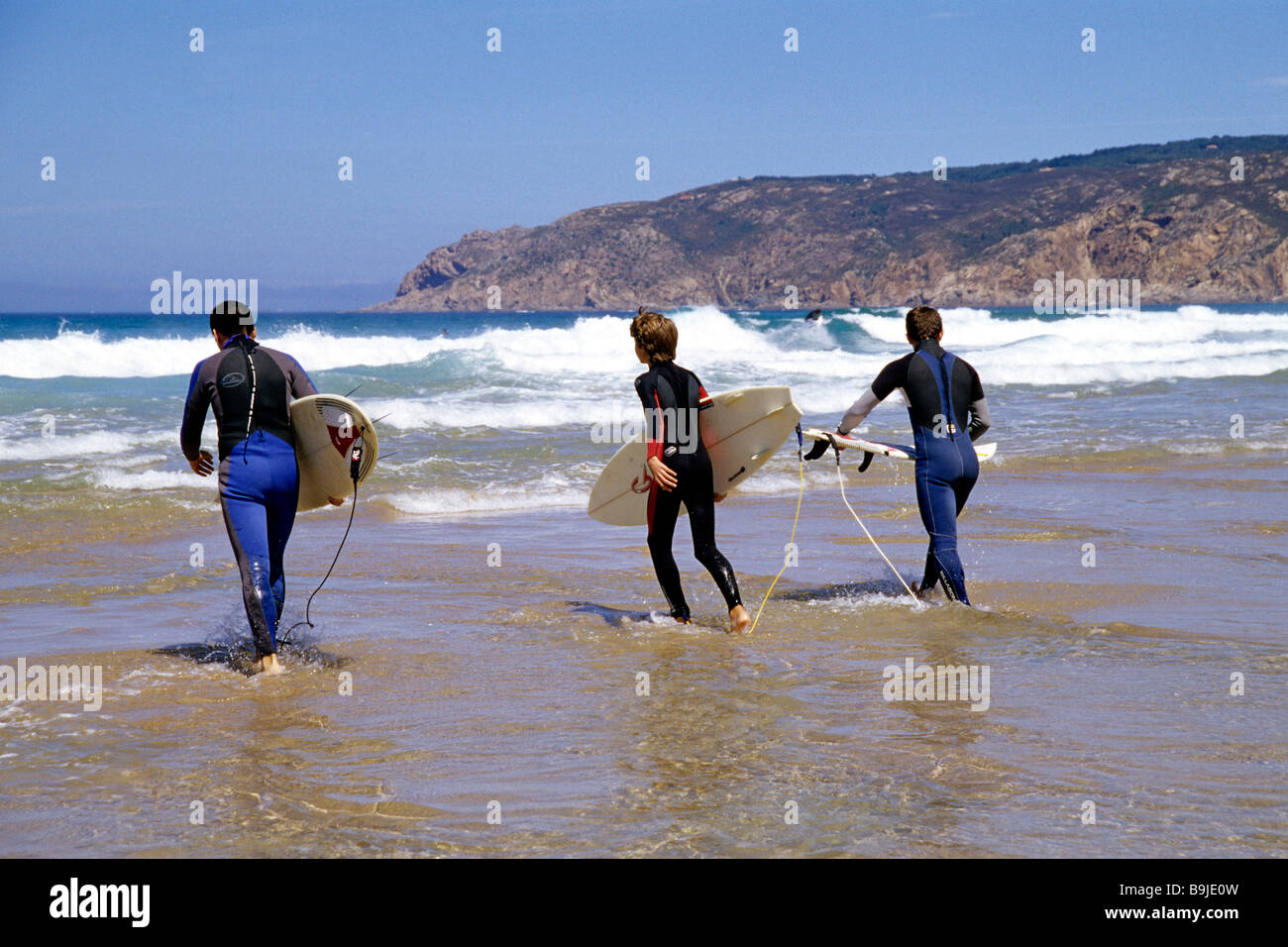 Praia do Guincho, beach on the Atlantic with surfers from Cascais, Estoril and Lisbon, Portugal, Europe Stock Photo