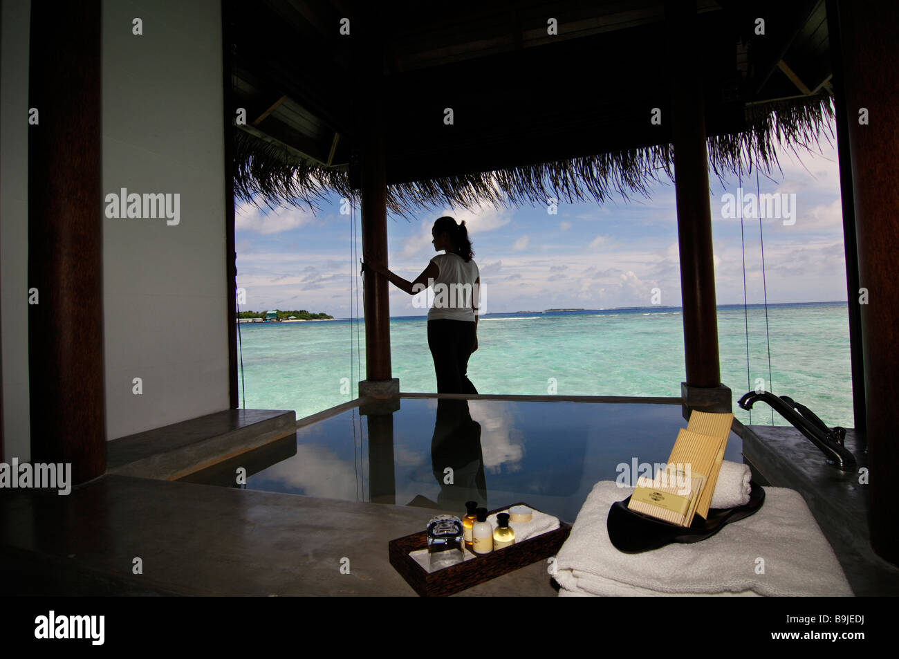Water bungalow, open-air bath, luxury suite, Full Moon Resort, Maldives ...