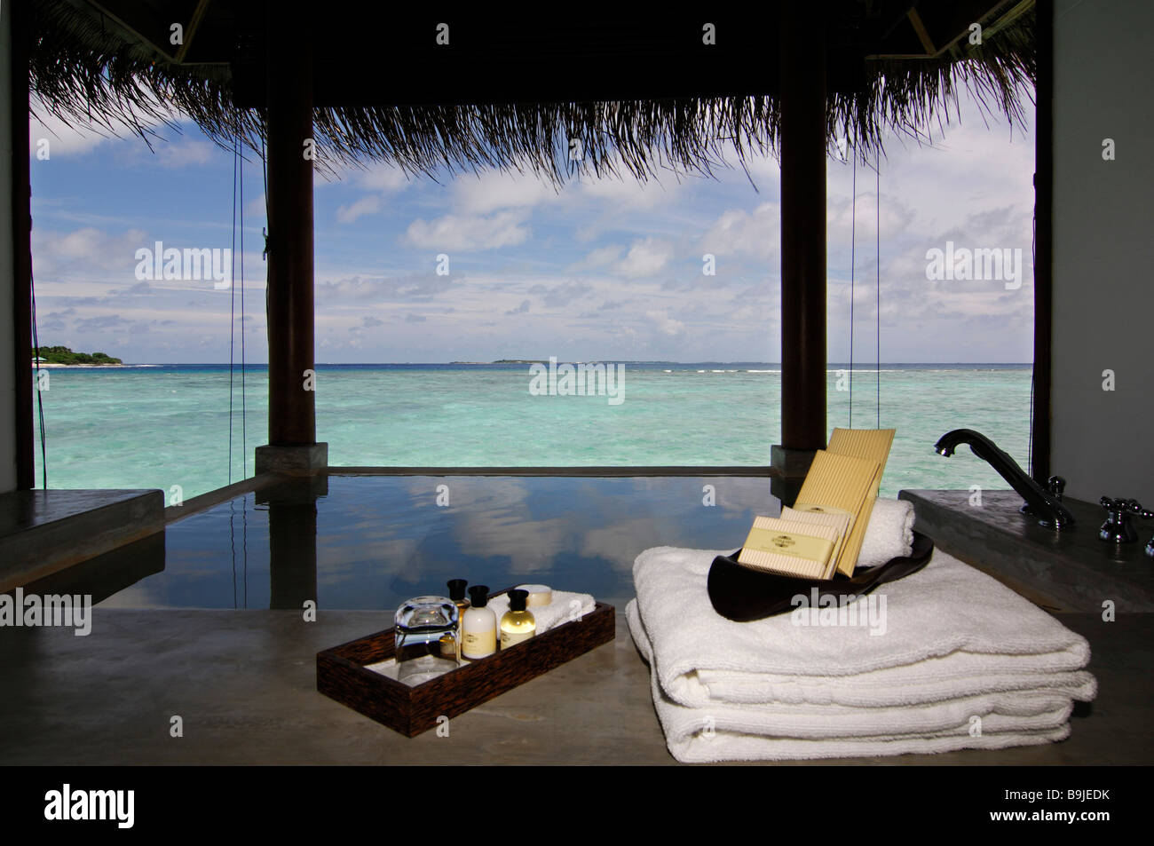 Water bungalow, open-air bath, luxury suite, Full Moon Resort, Maldives ...