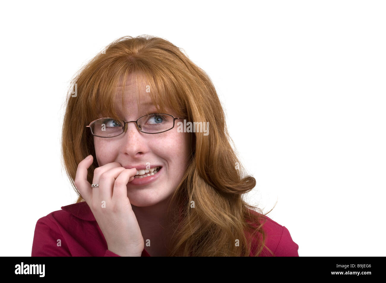 Office Assistant Biting Her Nails Stock Photo