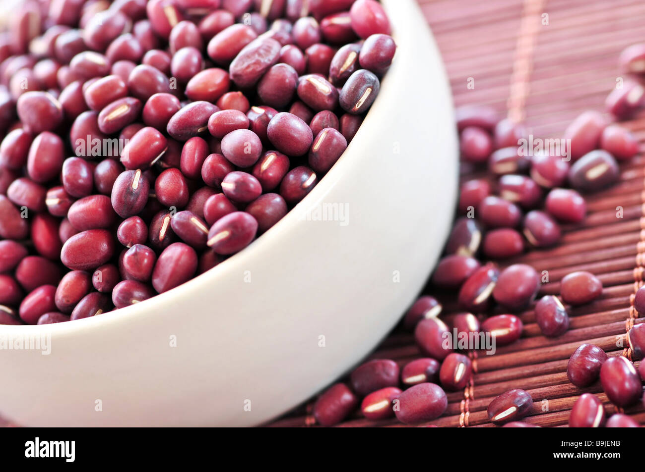Dry red adzuki beans in a bowl Stock Photo