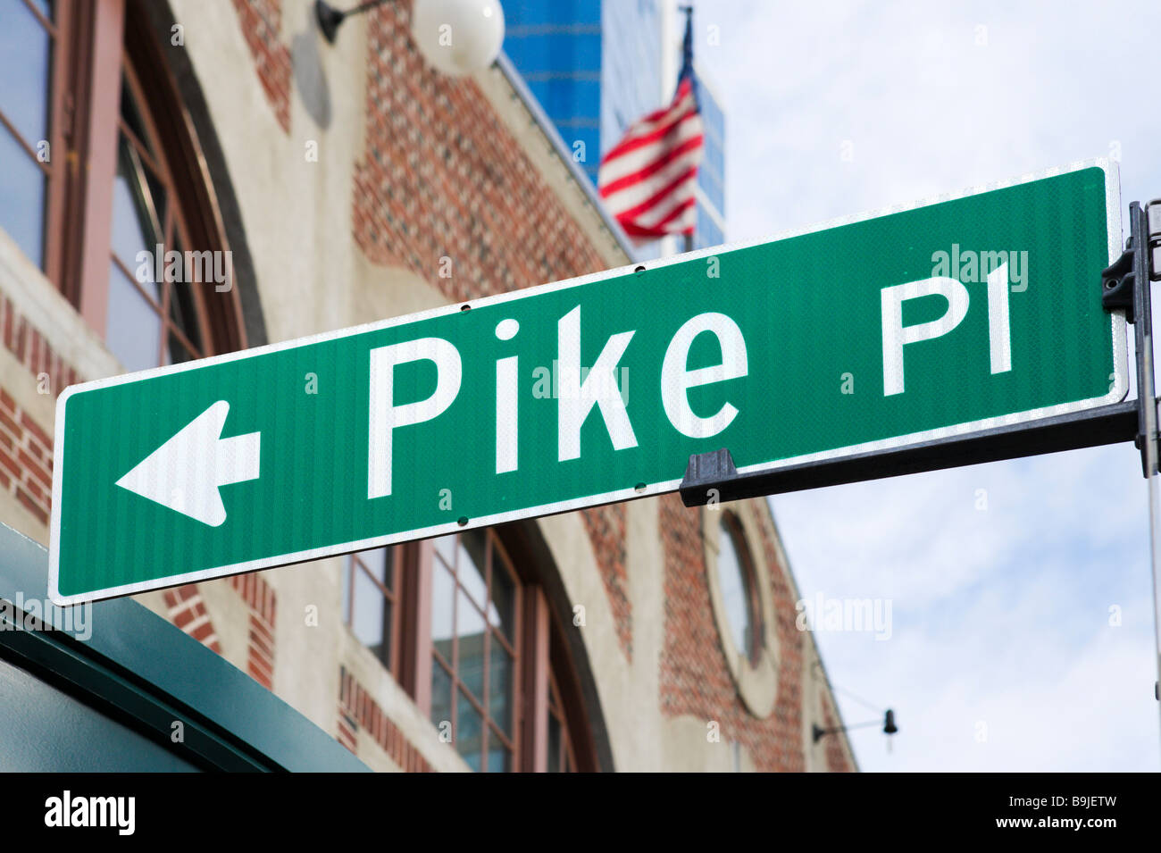 Street sign for Pike Place, downtown Seattle, Washington, USA Stock Photo