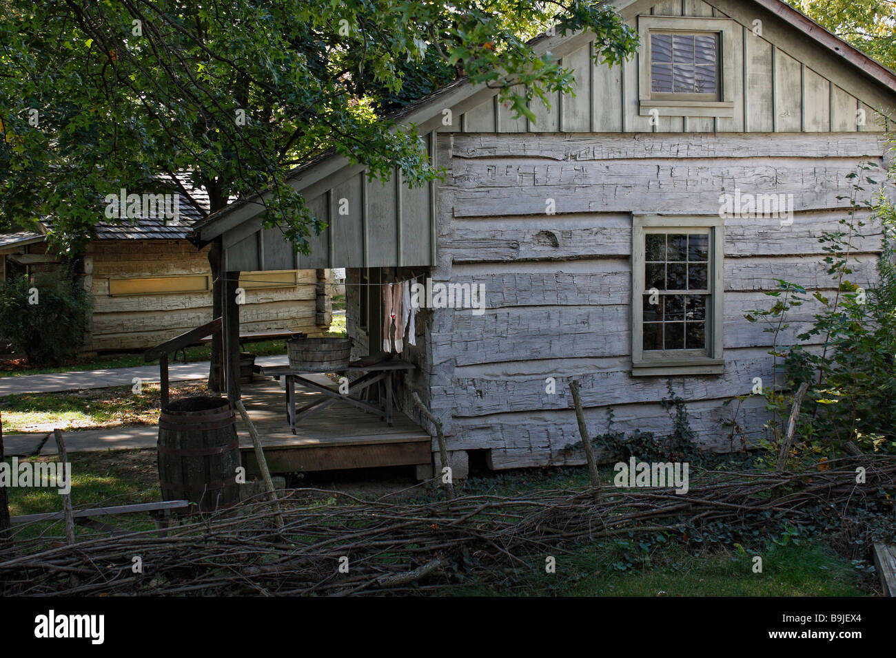 American historical wooden Pioneer cabin hut in Ohio USA rural rustic