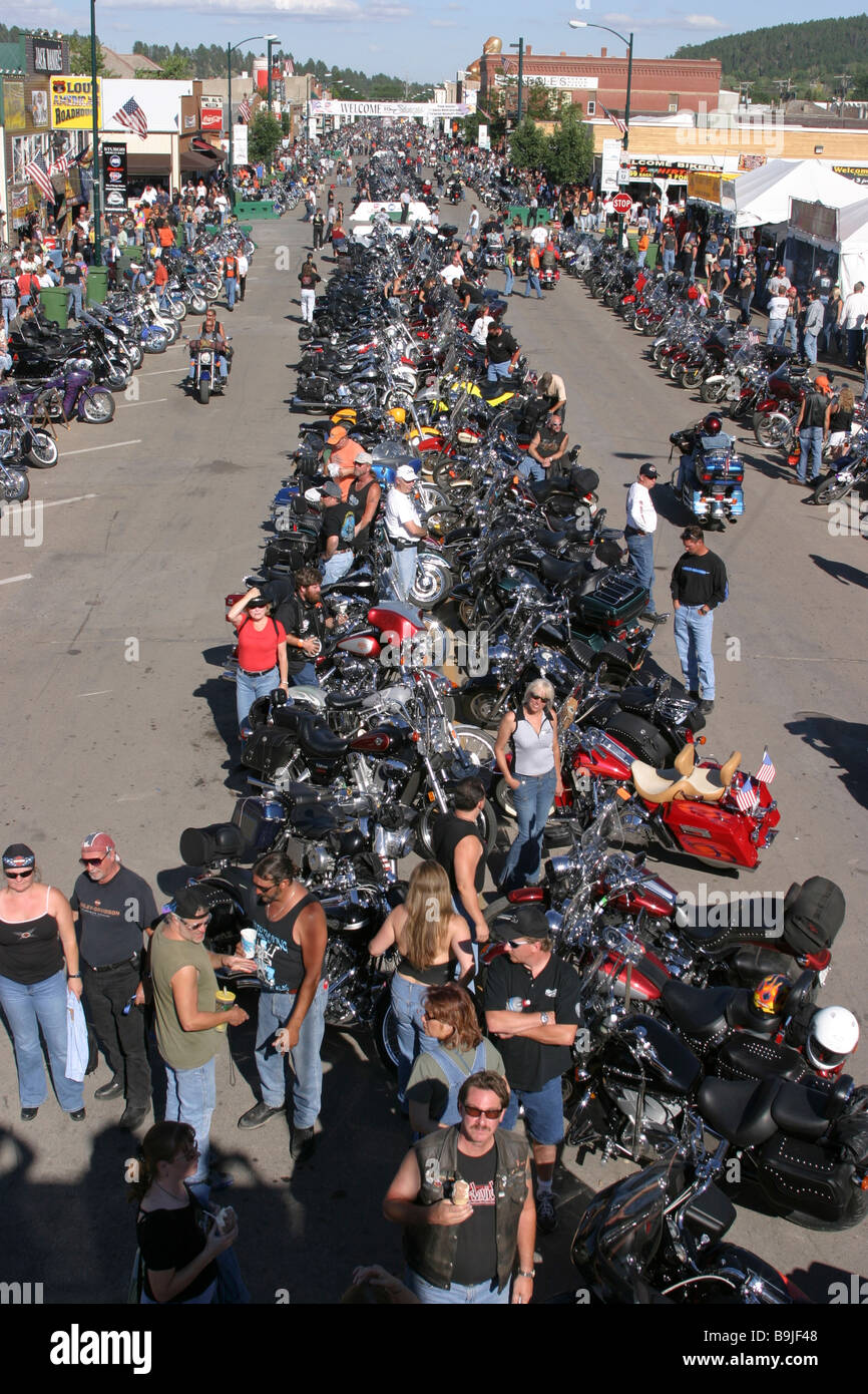 Main street of Sturgis SD filled with motorcycles during the annual