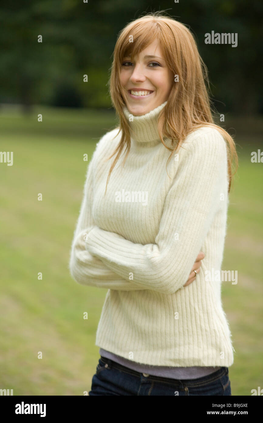Young woman freezing in autumn Stock Photo