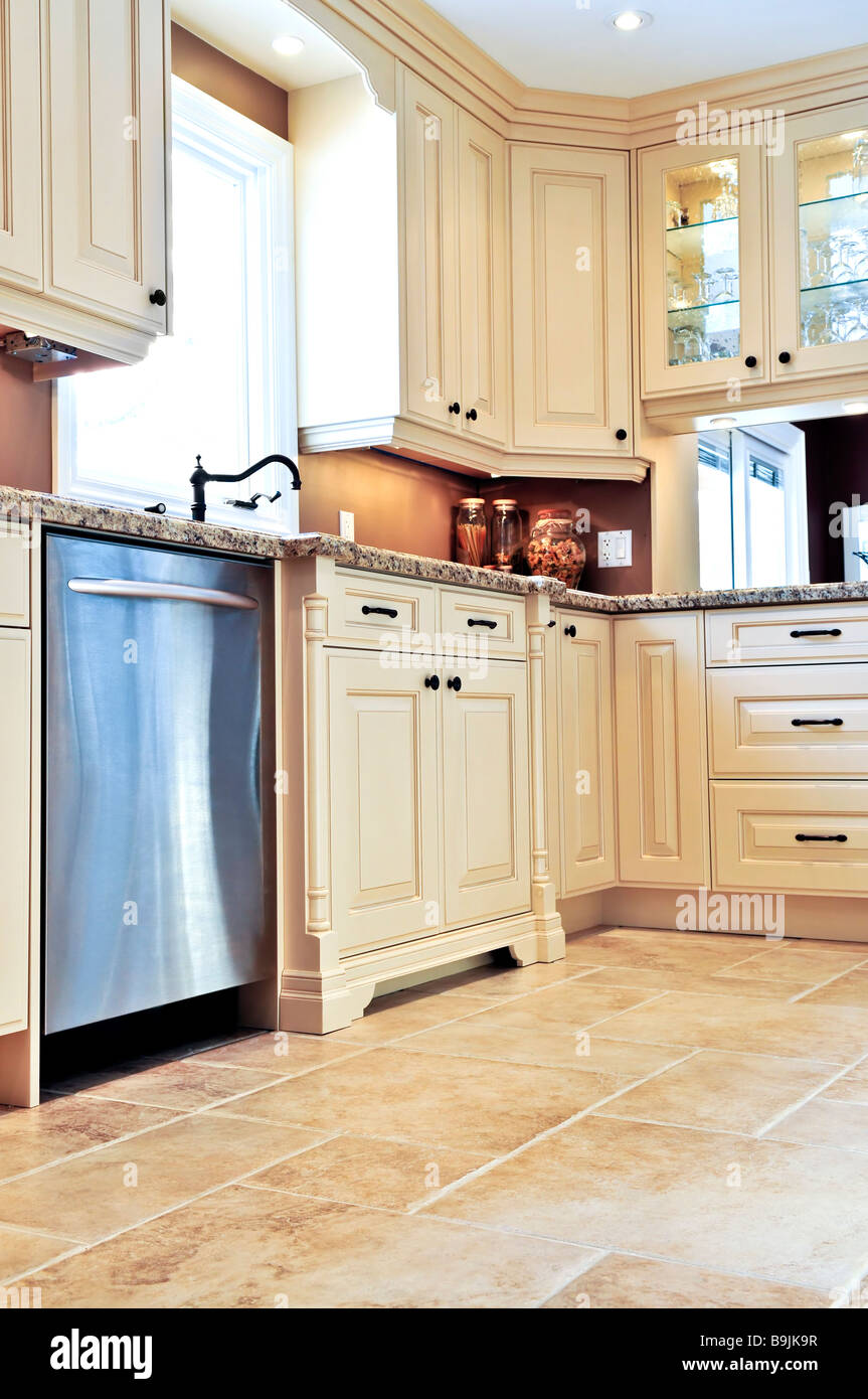 Picture of Modern luxury kitchen with ceramic tile floor Stock Photo - Alamy