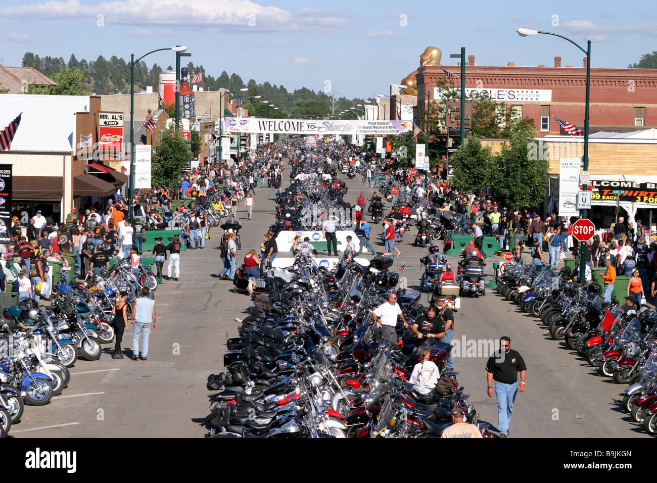 Main street of Sturgis SD filled with motorcycles during the annual