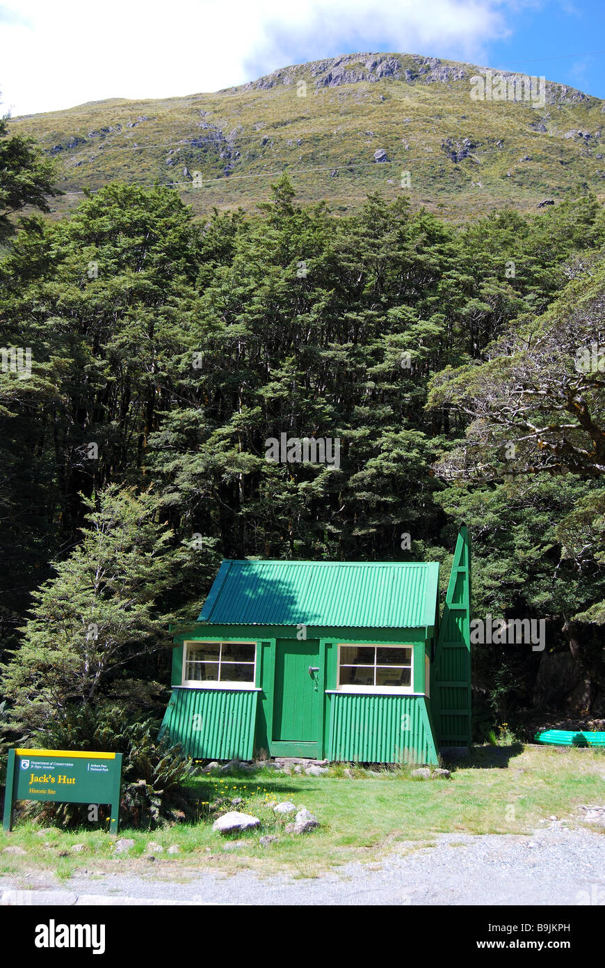 Jack's Hut, historic roadman’s cottage, Arthur's Pass National Park, Canterbury, South Island, New Zealand Stock Photo