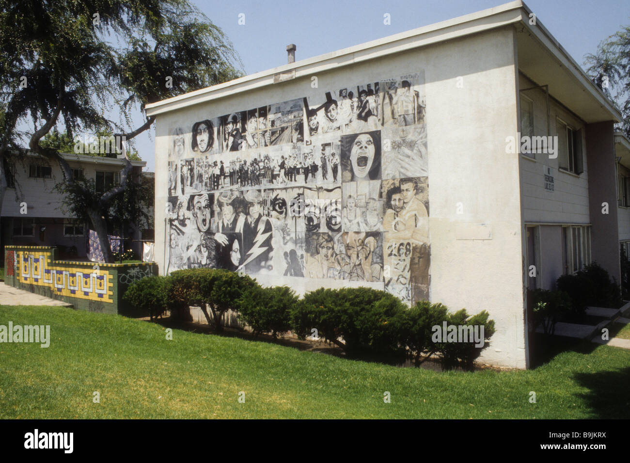Mural paint wall apartment building Los Angeles California Mexican