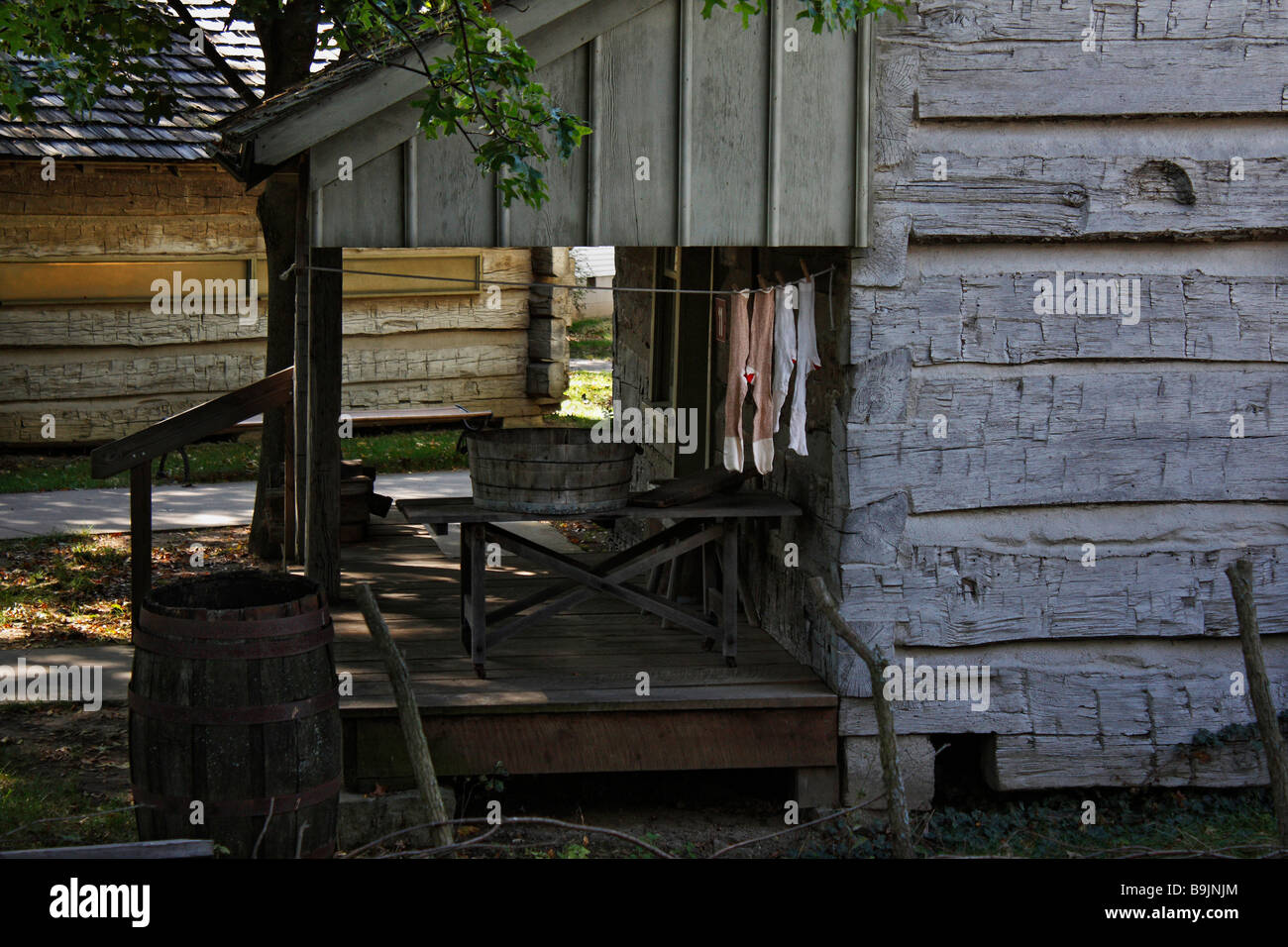 American historical wooden Pioneer cabin hut in Ohio USA rural rustic