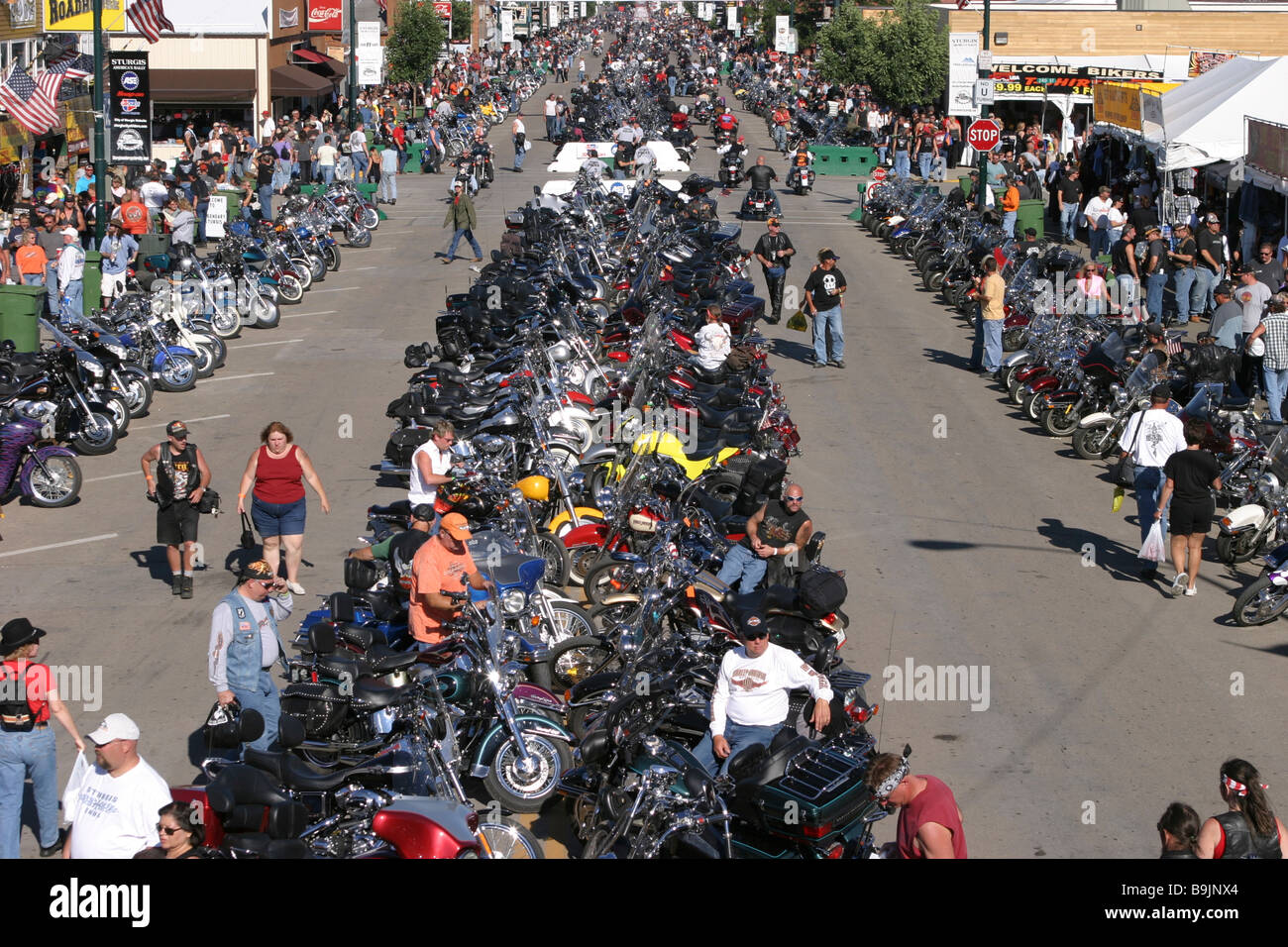 Main street of Sturgis SD filled with motorcycles during the annual
