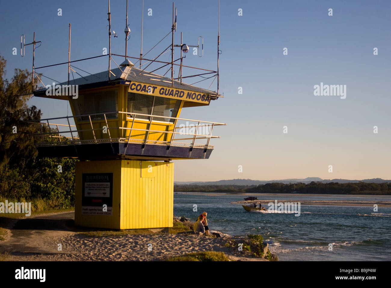A Coastguard tower looks over the river outlet at the Noosa Heads in Queensland Australia Stock Photo