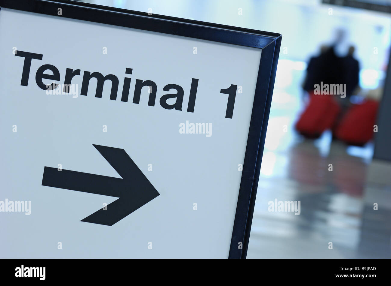 Airport sign terminal 1 arrow direction Stock Photo