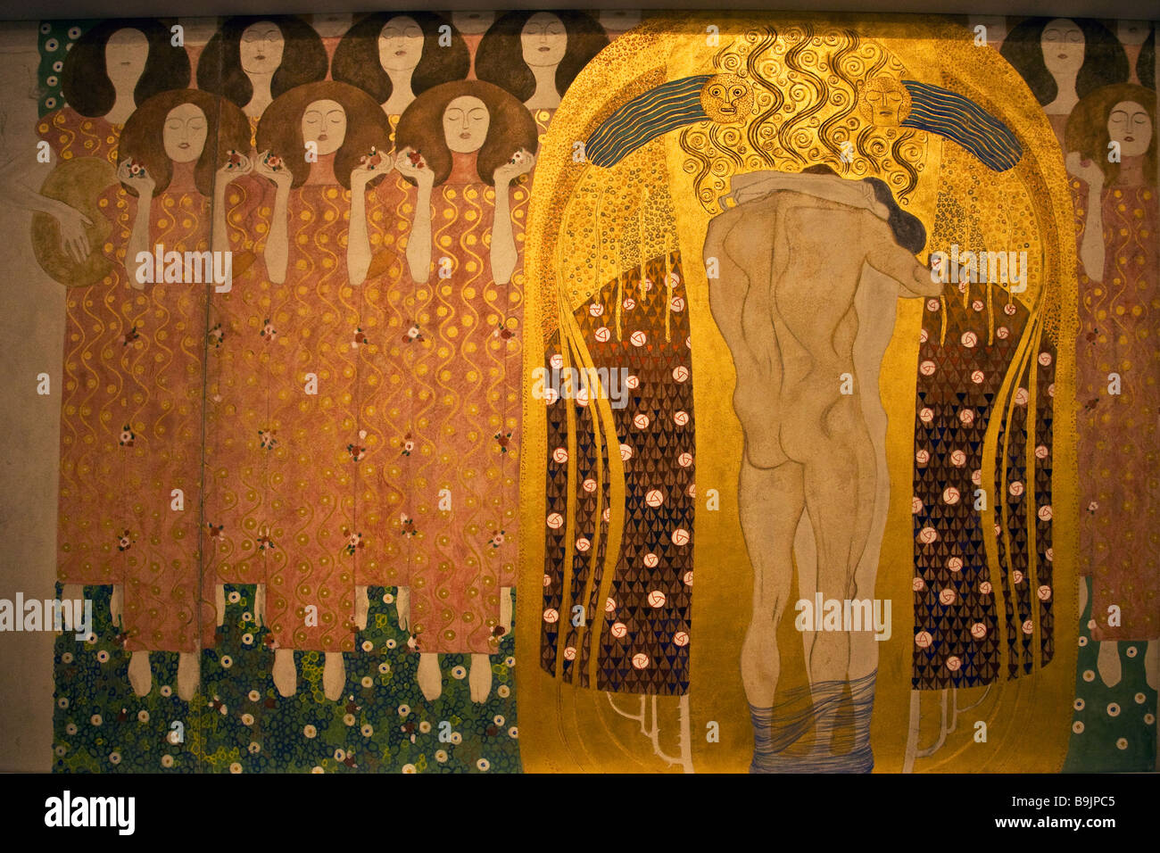 Here's a Kiss to the Whole World from the Beethoven Frieze 1902 by Gustav Klimt Stock Photo
