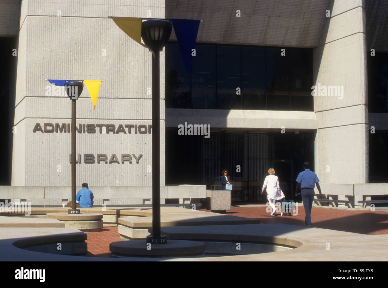 Administration library building Cypress College California school office architecture flag