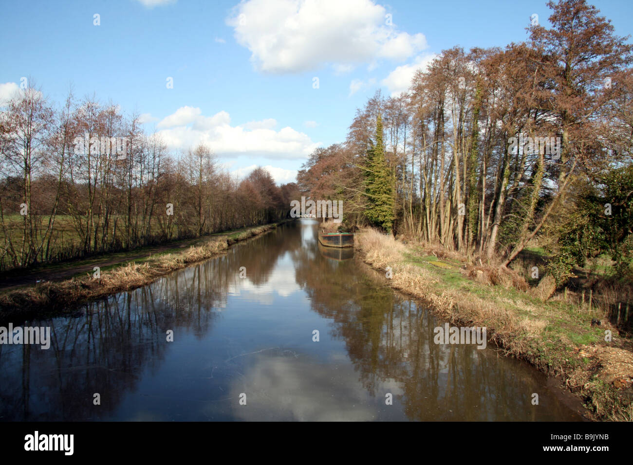 Clouds and Trees reflecting in a canal Stock Photo - Alamy